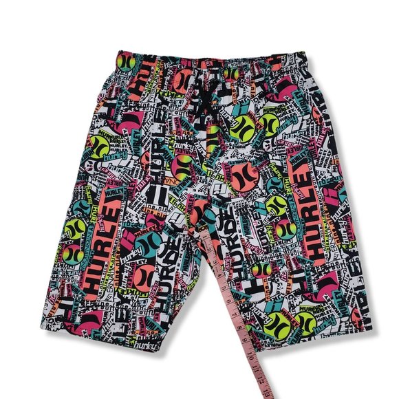 NWT Boys XL HURLEY Multi Neon Colored Graffiti Swim Board Shorts - Picture 7 of 9